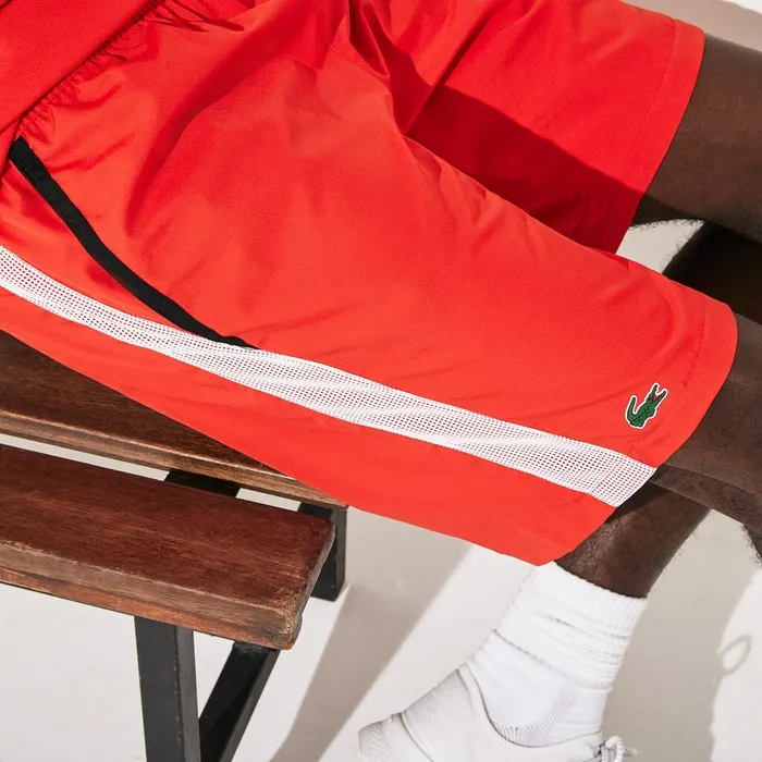 SPORT Contrast Bands Lightweight Tennis Shorts RedWhiteBlack Mens Lacoste Pants and Shorts Outlet Factory