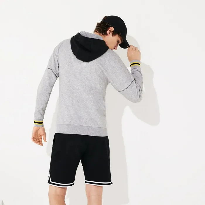 SPORT ContrastHood Fleece Sweatshirt Grey ChineBlackYellowWhite Mens Lacoste Sweatshirts Outlet Factory