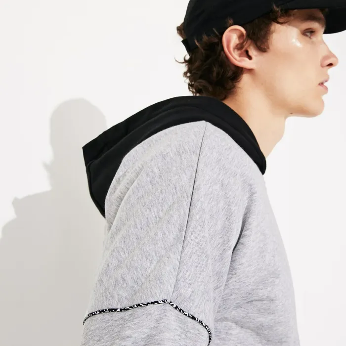 SPORT ContrastHood Fleece Sweatshirt Grey ChineBlackYellowWhite Mens Lacoste Sweatshirts Outlet Factory