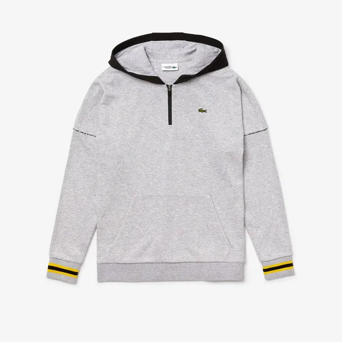 SPORT ContrastHood Fleece Sweatshirt Grey ChineBlackYellowWhite Mens Lacoste Sweatshirts Outlet Factory