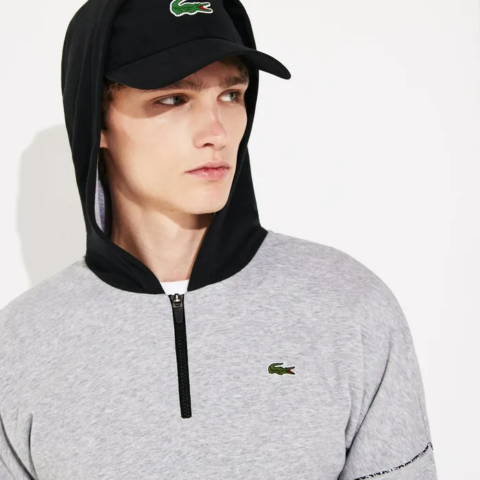 SPORT ContrastHood Fleece Sweatshirt Grey ChineBlackYellowWhite Mens Lacoste Sweatshirts Outlet Factory