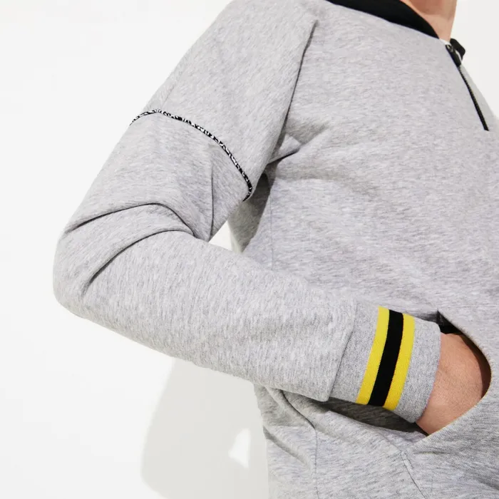 SPORT ContrastHood Fleece Sweatshirt Grey ChineBlackYellowWhite Mens Lacoste Sweatshirts Outlet Factory