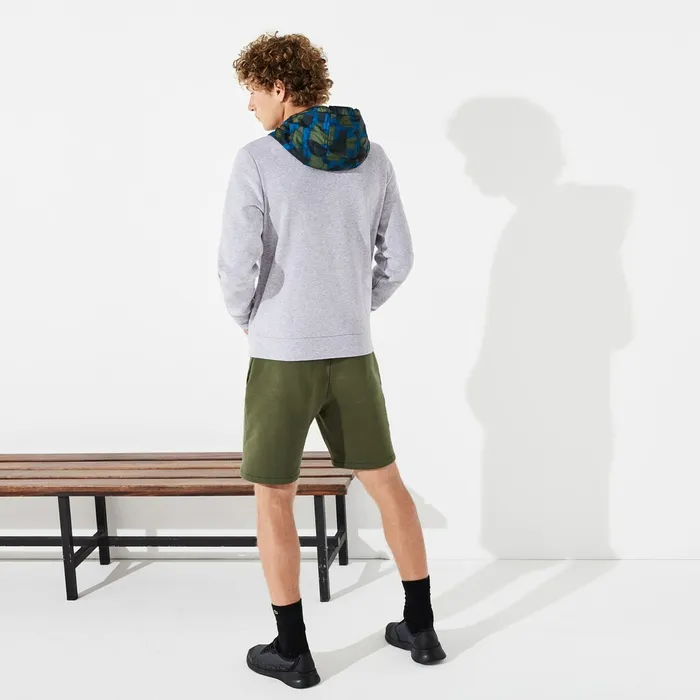 SPORT Contrast Hood Fleece Zip Sweatshirt Grey ChineBlackBlueKhaki GreenOrange Mens Lacoste Sweatshirts On Sale