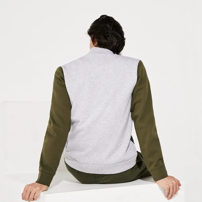 SPORT ContrastSleeve Fleece Varsity Jacket Grey ChineKhaki GreenGrey Chine Mens Lacoste Sweatshirts Gift for Friend