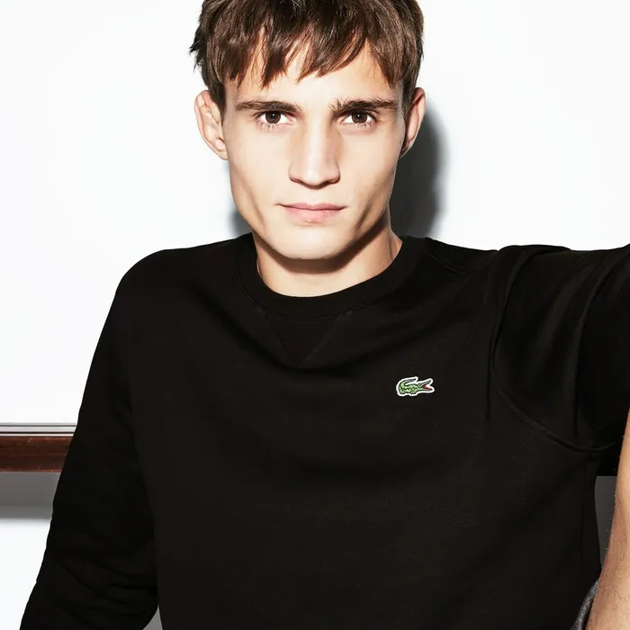 SPORT Crew Neck Fleece Sweatshirt Black Mens Lacoste Sweatshirts Online Store