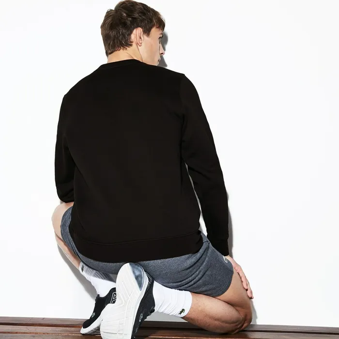 SPORT Crew Neck Fleece Sweatshirt Black Mens Lacoste Sweatshirts Online Store