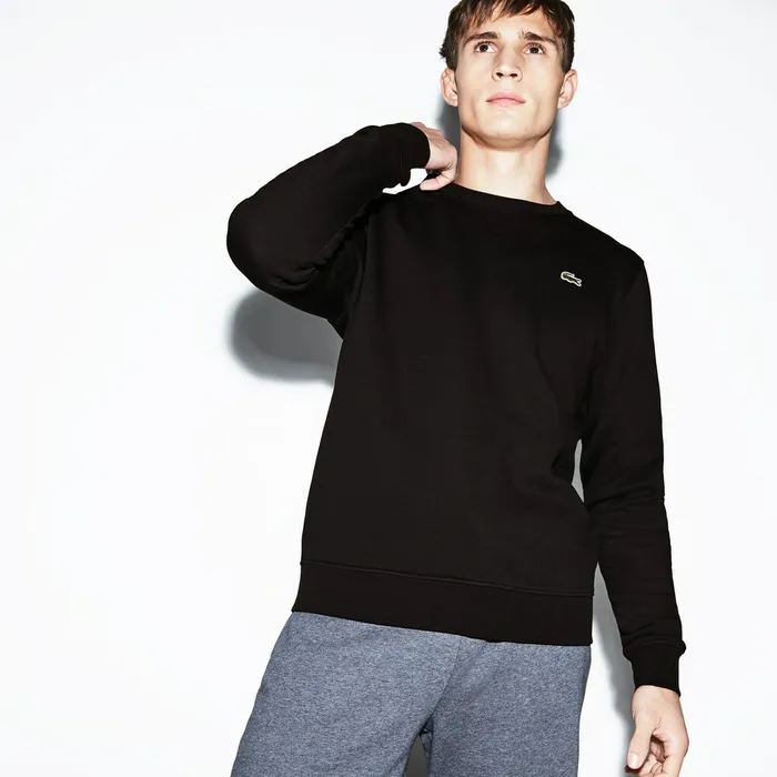 SPORT Crew Neck Fleece Sweatshirt Black Mens Lacoste Sweatshirts Online Store