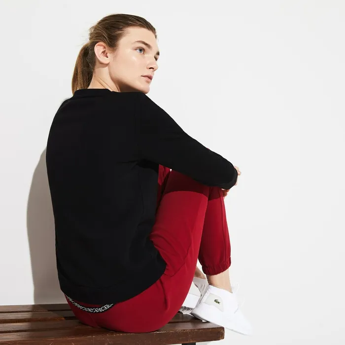 SPORT Crew Neck Fleece Sweatshirt Black Womens Lacoste Sweaters and Sweatshirts Online