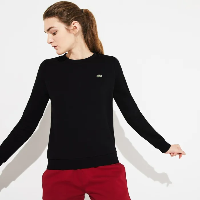 SPORT Crew Neck Fleece Sweatshirt Black Womens Lacoste Sweaters and Sweatshirts Online