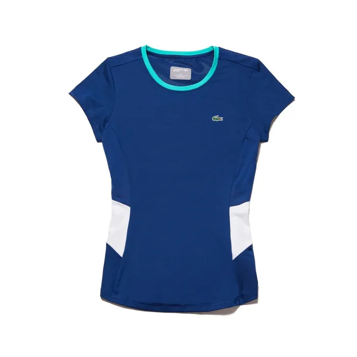SPORT Crew Neck Stretch Jersey Tennis Tshirt Navy BlueWhiteGreen Womens Lacoste TShirts Outlet
