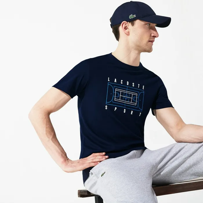 SPORT Crew Neck Tech Jersey Tshirt Navy BlueWhiteBlue Mens Lacoste TShirts USA