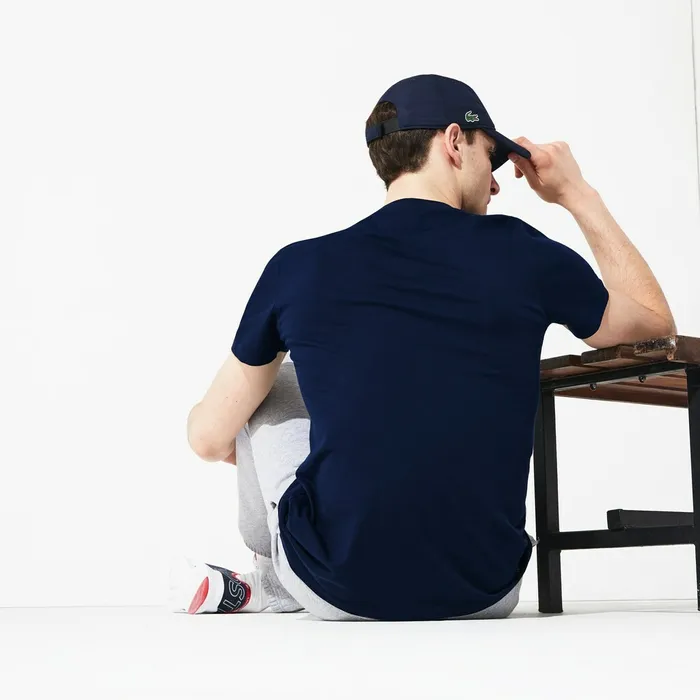 SPORT Crew Neck Tech Jersey Tshirt Navy BlueWhiteBlue Mens Lacoste TShirts USA