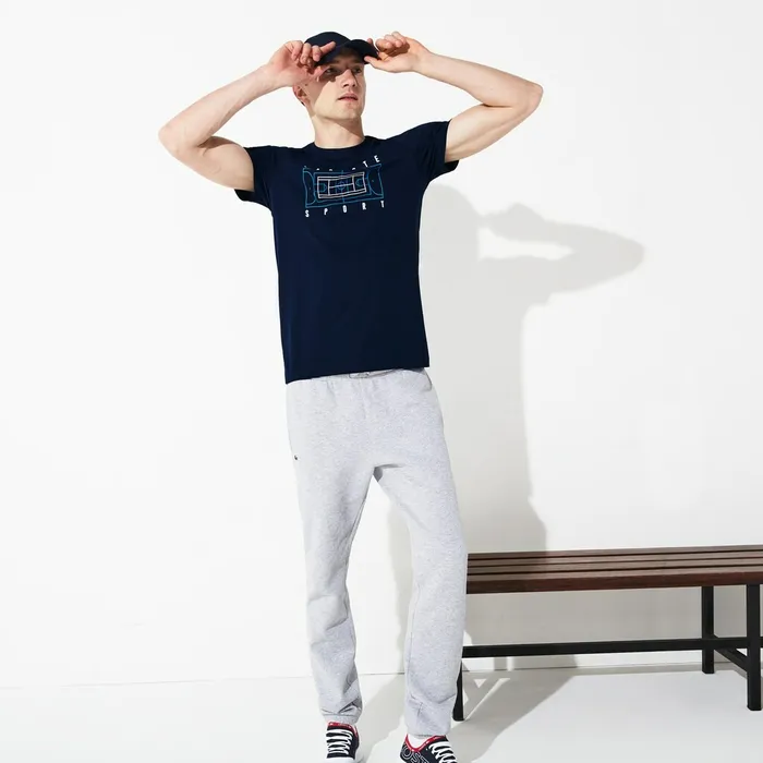 SPORT Crew Neck Tech Jersey Tshirt Navy BlueWhiteBlue Mens Lacoste TShirts USA