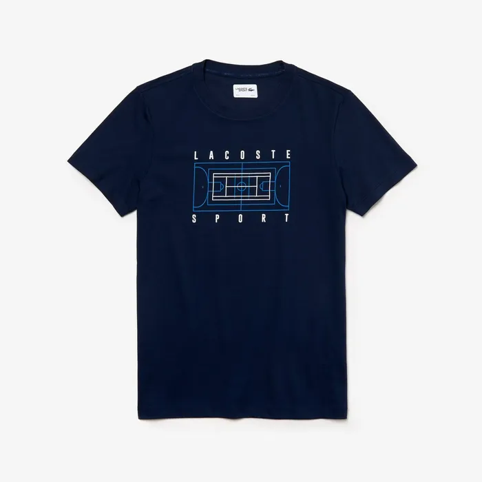 SPORT Crew Neck Tech Jersey Tshirt Navy BlueWhiteBlue Mens Lacoste TShirts USA