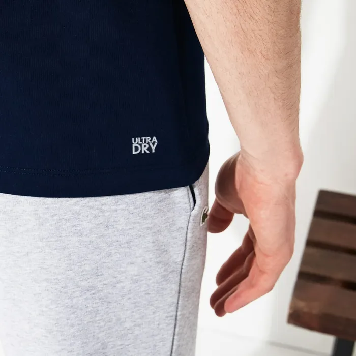 SPORT Crew Neck Tech Jersey Tshirt Navy BlueWhiteBlue Mens Lacoste TShirts USA