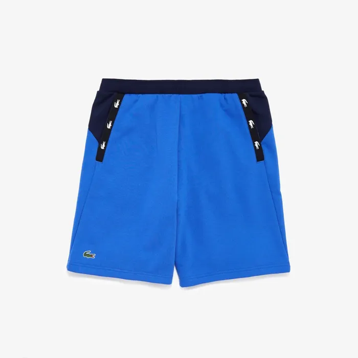 SPORT Crocodile Striped Colorblock Fleece Shorts BlueNavy Blue Mens Lacoste Pants and Shorts On Sale SPORT Crocodile Striped Colorblock Fleece Shorts BlueNavy Blue Mens Lacoste Pants and Shorts On Sale