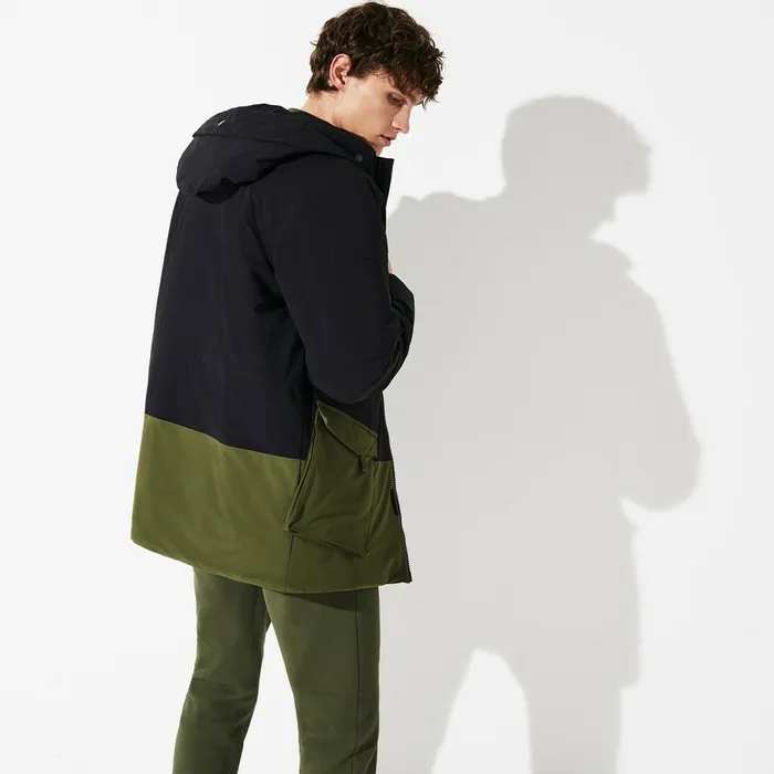 SPORT DualTone Canvas Rain Parka BlackKhaki Green Mens Lacoste Jackets and Coats Online Outlet Store
