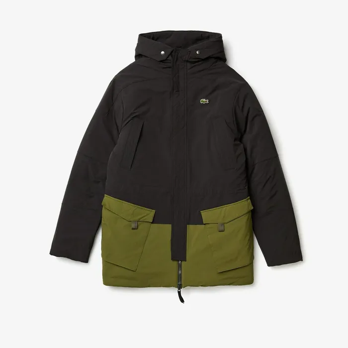 SPORT DualTone Canvas Rain Parka BlackKhaki Green Mens Lacoste Jackets and Coats Online Outlet Store