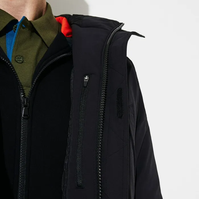 SPORT DualTone Canvas Rain Parka BlackKhaki Green Mens Lacoste Jackets and Coats Online Outlet Store