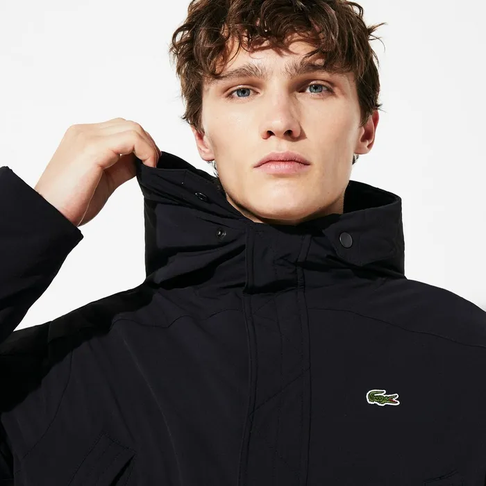 SPORT DualTone Canvas Rain Parka BlackKhaki Green Mens Lacoste Jackets and Coats Online Outlet Store