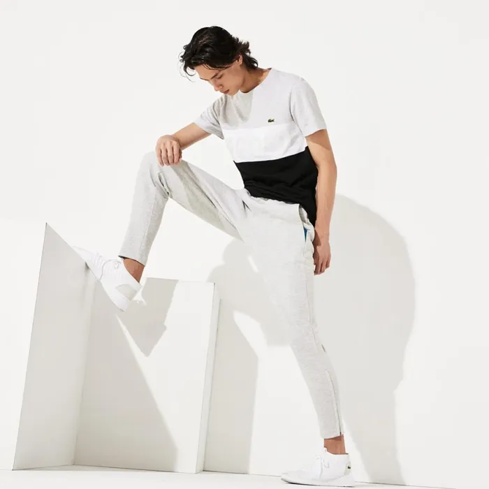 SPORT Fitted CottonBlend Sweatpants Grey ChineBlue Mens Lacoste Tracksuits Outlet Factory