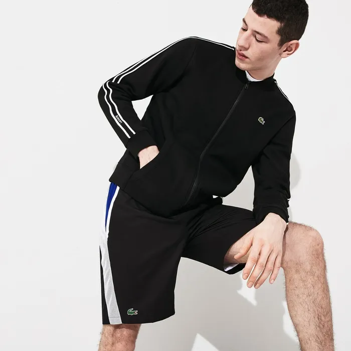 SPORT Fleece Varsity Jacket BlackWhiteBlack Mens Lacoste Sweatshirts Casaul