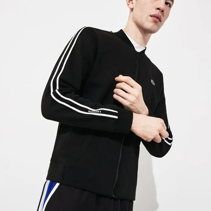 SPORT Fleece Varsity Jacket BlackWhiteBlack Mens Lacoste Sweatshirts Casaul