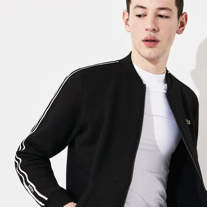SPORT Fleece Varsity Jacket BlackWhiteBlack Mens Lacoste Sweatshirts Casaul