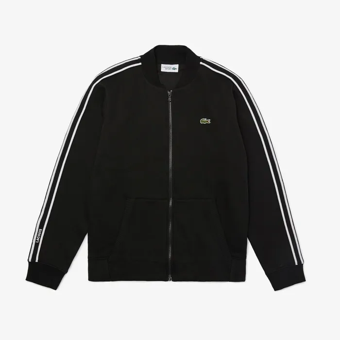SPORT Fleece Varsity Jacket BlackWhiteBlack Mens Lacoste Sweatshirts Casaul