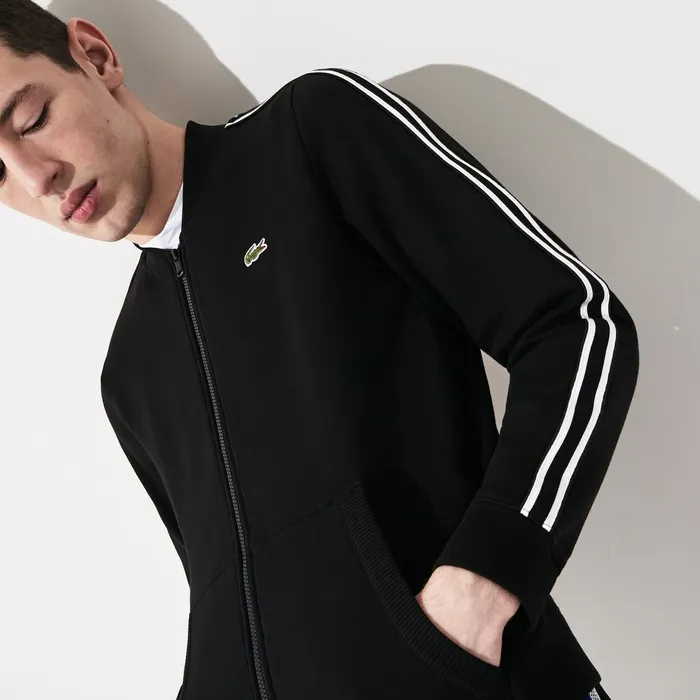 SPORT Fleece Varsity Jacket BlackWhiteBlack Mens Lacoste Sweatshirts Casaul