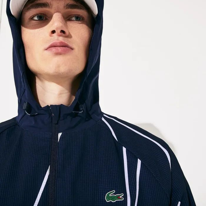 SPORT French Open Hooded Zip Jacket Navy BlueWhite Mens Lacoste Jackets and Coats For Sale SPORT French Open Hooded Zip Jacket Navy BlueWhite Mens Lacoste Jackets and Coats For Sale