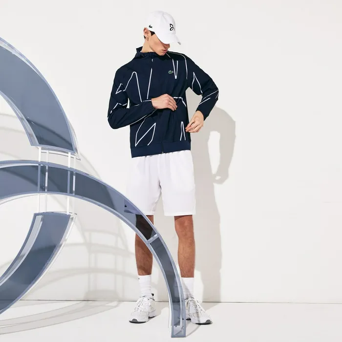 SPORT French Open Hooded Zip Jacket Navy BlueWhite Mens Lacoste Jackets and Coats For Sale