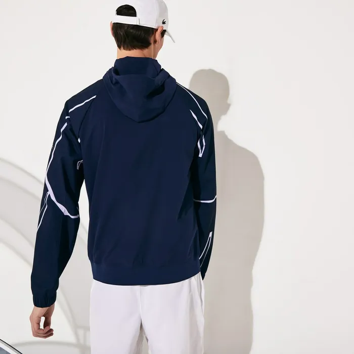 SPORT French Open Hooded Zip Jacket Navy BlueWhite Mens Lacoste Jackets and Coats For Sale