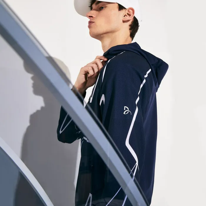 SPORT French Open Hooded Zip Jacket Navy BlueWhite Mens Lacoste Jackets and Coats For Sale