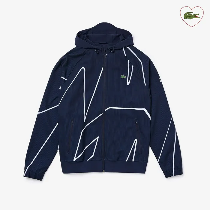 SPORT French Open Hooded Zip Jacket Navy BlueWhite Mens Lacoste Jackets and Coats For Sale