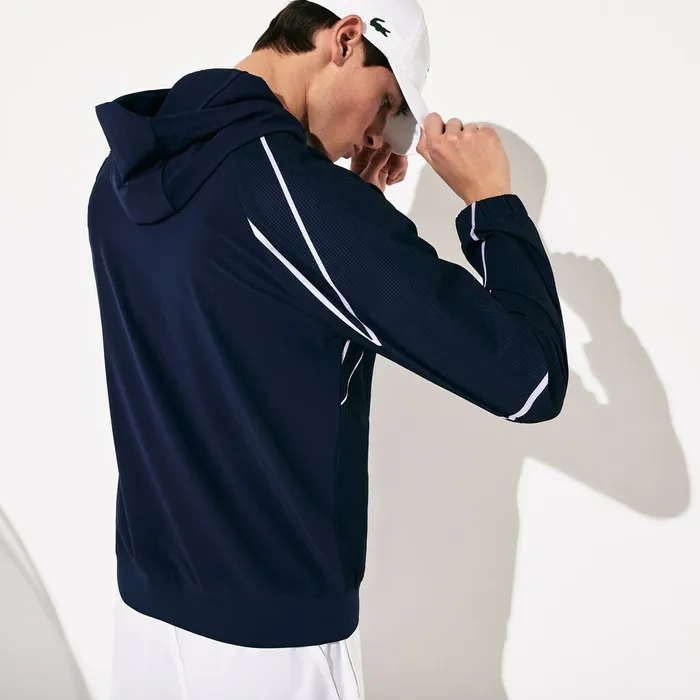 SPORT French Open Hooded Zip Jacket Navy BlueWhite Mens Lacoste Jackets and Coats For Sale