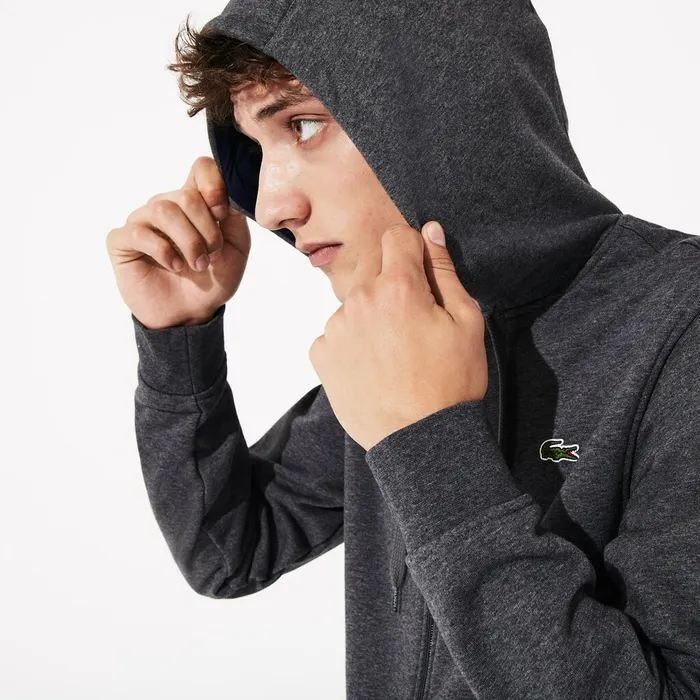 SPORT FullZip Fleece Hoodie Grey ChineNavy Blue Mens Lacoste Sweatshirts Cheap On Sale