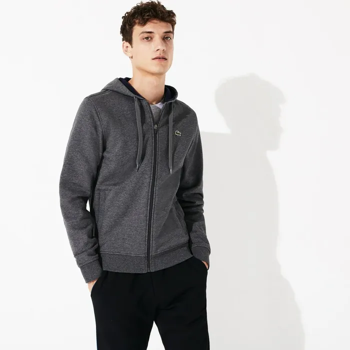 SPORT FullZip Fleece Hoodie Grey ChineNavy Blue Mens Lacoste Sweatshirts Cheap On Sale