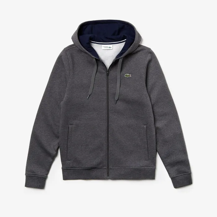 SPORT FullZip Fleece Hoodie Grey ChineNavy Blue Mens Lacoste Sweatshirts Cheap On Sale