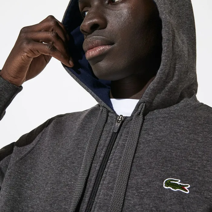 SPORT FullZip Fleece Hoodie Grey ChineNavy Blue Mens Lacoste Sweatshirts Cheap On Sale
