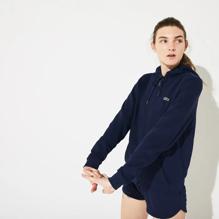 SPORT FullZip Fleece Hoodie Navy Blue Womens Lacoste Sweaters and Sweatshirts Casaul