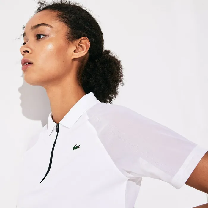 SPORT Geometric Print Breathable Tennis Polo WhiteFlashy YellowBlack Womens Lacoste Polos On Sale