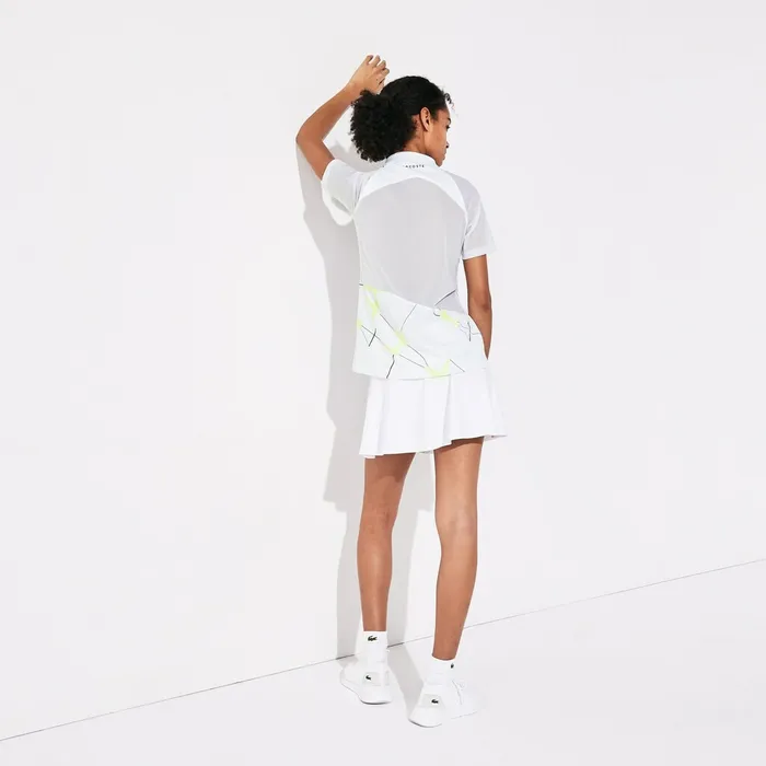 SPORT Geometric Print Breathable Tennis Polo WhiteFlashy YellowBlack Womens Lacoste Polos On Sale