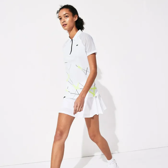SPORT Geometric Print Breathable Tennis Polo WhiteFlashy YellowBlack Womens Lacoste Polos On Sale