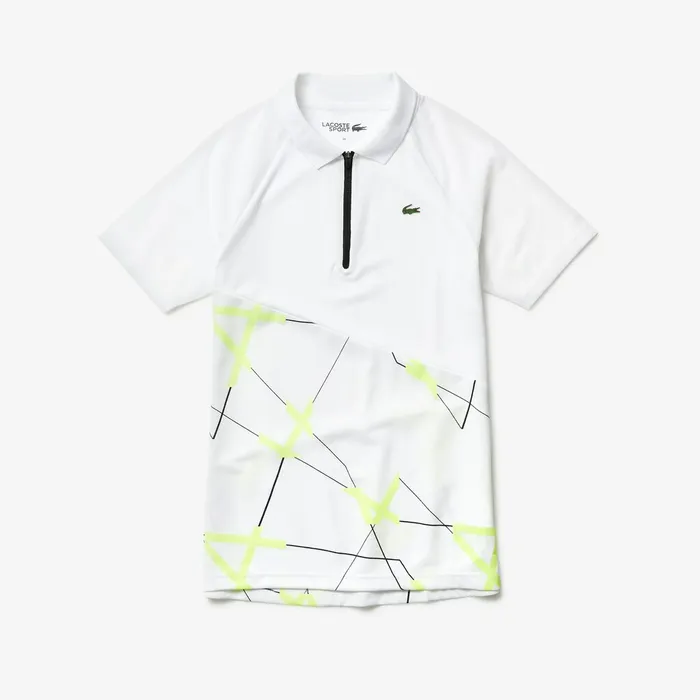 SPORT Geometric Print Breathable Tennis Polo WhiteFlashy YellowBlack Womens Lacoste Polos On Sale