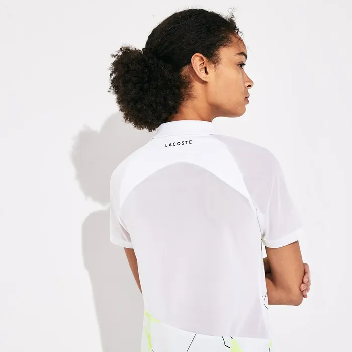 SPORT Geometric Print Breathable Tennis Polo WhiteFlashy YellowBlack Womens Lacoste Polos On Sale