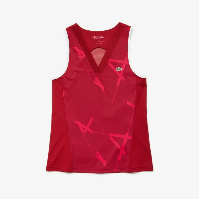 SPORT Geometric Print Tennis Tank Top BordeauxFushia PinkWhite Womens Lacoste TShirts Gift Ideas