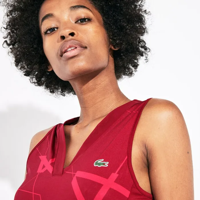 SPORT Geometric Print Tennis Tank Top BordeauxFushia PinkWhite Womens Lacoste TShirts Gift Ideas
