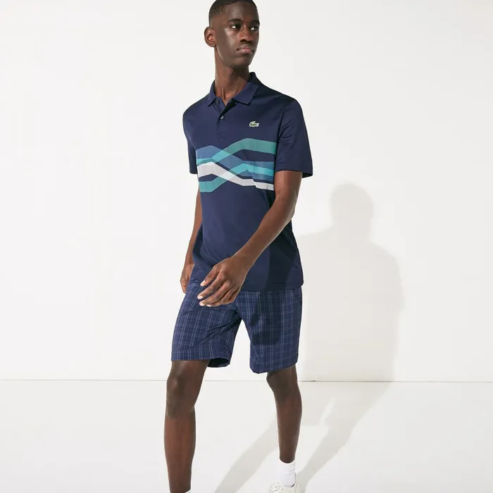 SPORT Graphic Breathable Golf Polo Shirt Navy BlueTurquoiseBlueWhite Mens Lacoste Polos Online Store