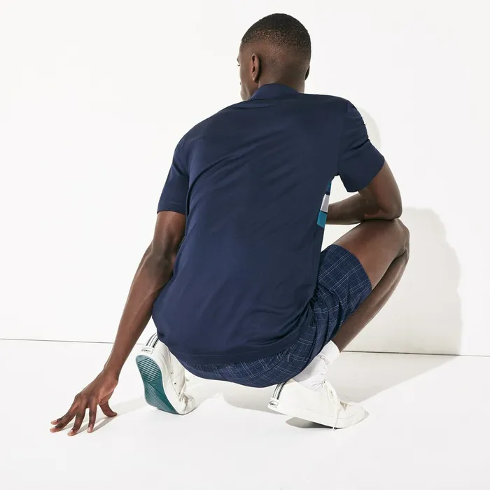 SPORT Graphic Breathable Golf Polo Shirt Navy BlueTurquoiseBlueWhite Mens Lacoste Polos Online Store